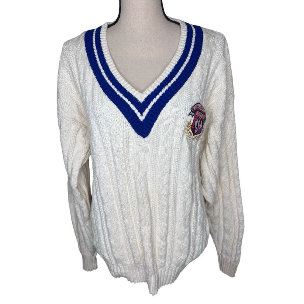 Vintage Nutmeg NBA Los Angeles Clippers Sweater Ivory Cable Knit Sz M Old Money